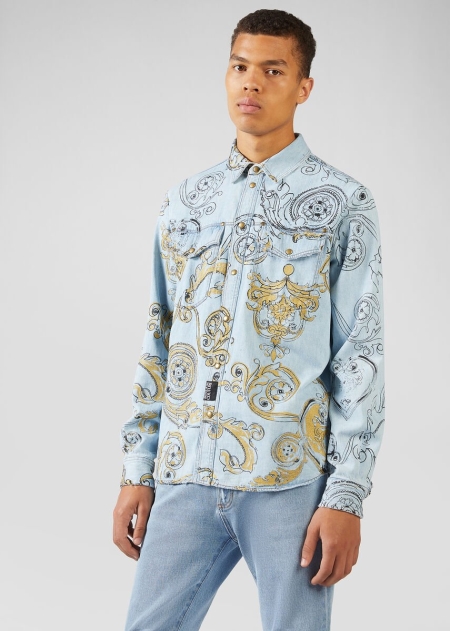 Versace Baroque Print Jeansskjorta Herr - 398207YSD